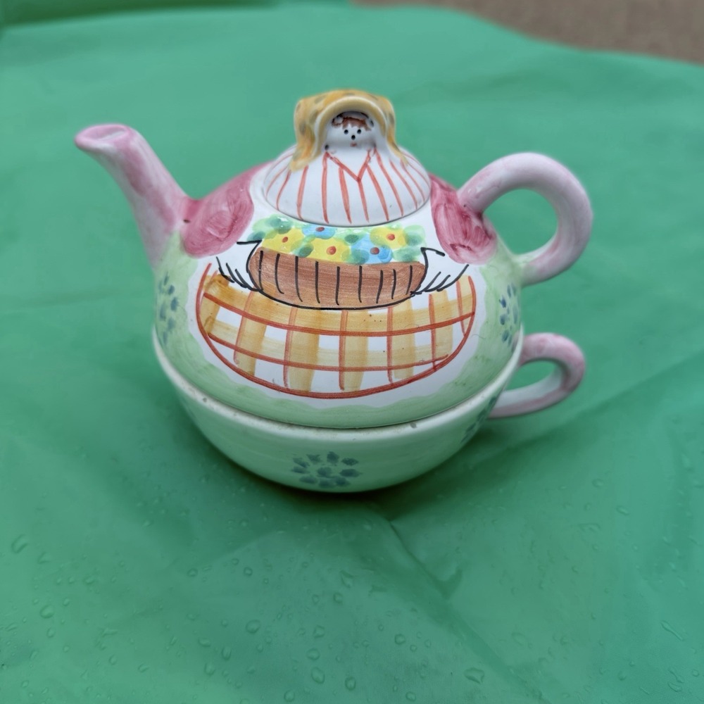 Flora Italy Ceramic Teapot Cup Set Woman‎ Hand Painted